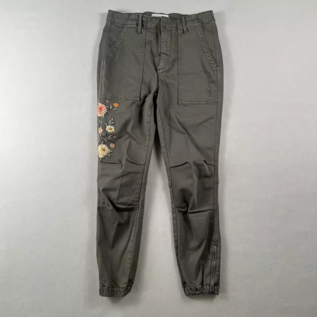 Driftwood Norah Jogger Pants Women’s 27x26 Green Flower Embroidered Military