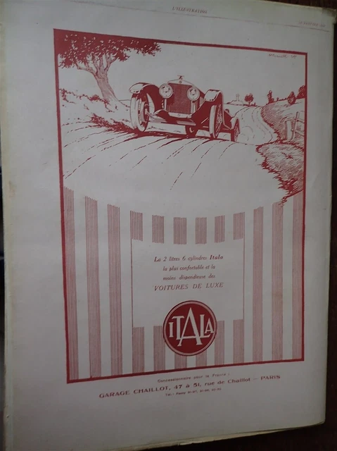 ITALA 2 litres 6 cyl luxe garage CHAILLOT publicité papier ILLUSTRATION 1927 col