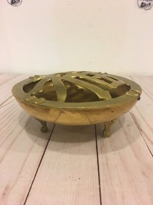 Vintage Solid Brass Footed Ornate Ashtray Mid Century Asian / Middle East.