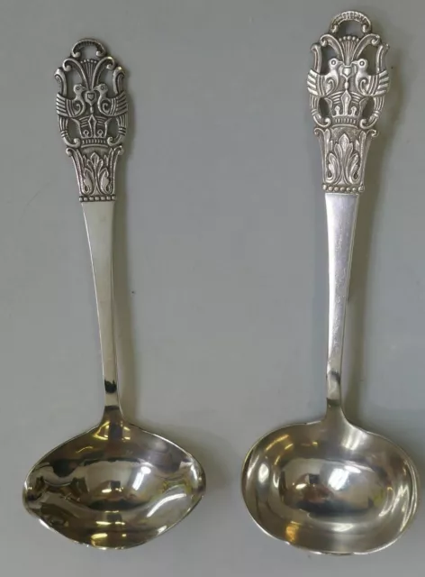 Pair Of Nils Hansen 830 Fine Silver Ladles - Love Bird Diplomat Design