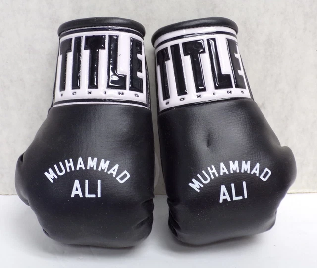 Muhammad Ali Miniatura 5 " Nero Titolo Boxe Guanti Paio Retro Vista 040323WT3