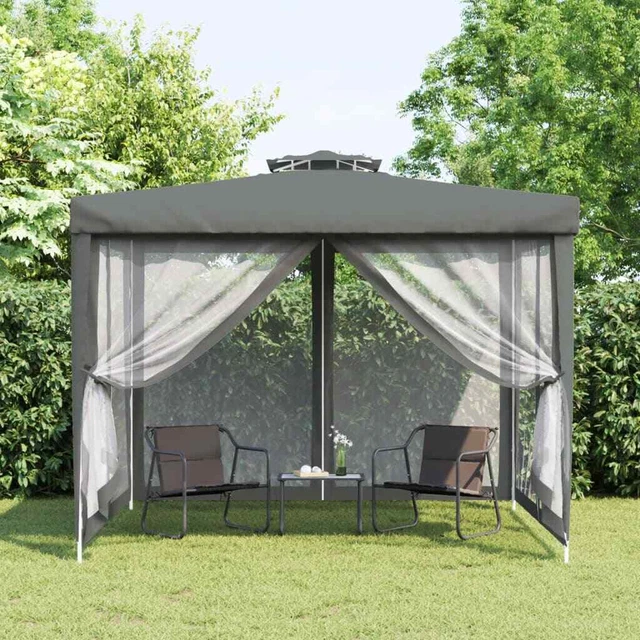 Pavillon mit Doppeldach Anthrazit 3x3x2,68 m Stoff vidaXL