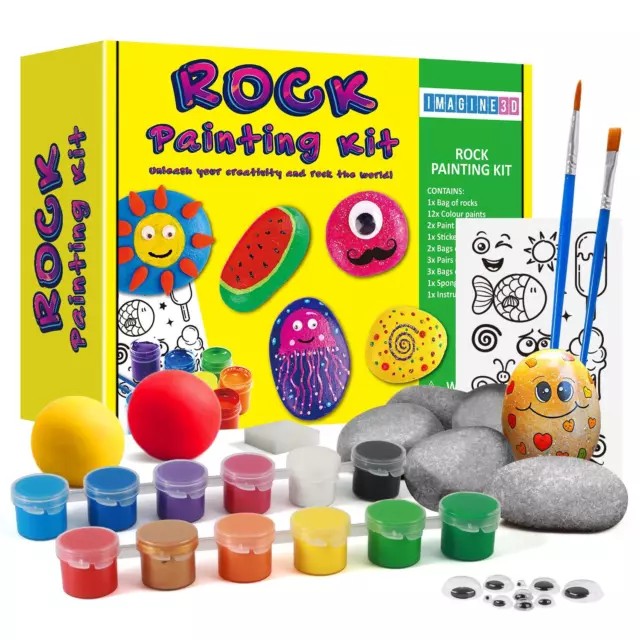 Imagine 3D Rock Painting Kit 12 Colours Arts & Crafts Kids Present Boys Girls