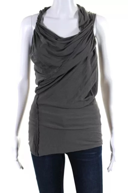 Rick Owens Lilies Womens Sleeveless Draped Ruched Knit Top Gray Cotton Size 8