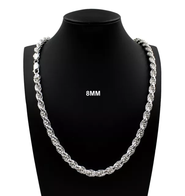 8MM Solid 925 Sterling Silver Italian DIAMOND CUT ROPE CHAIN Necklace UNISEX