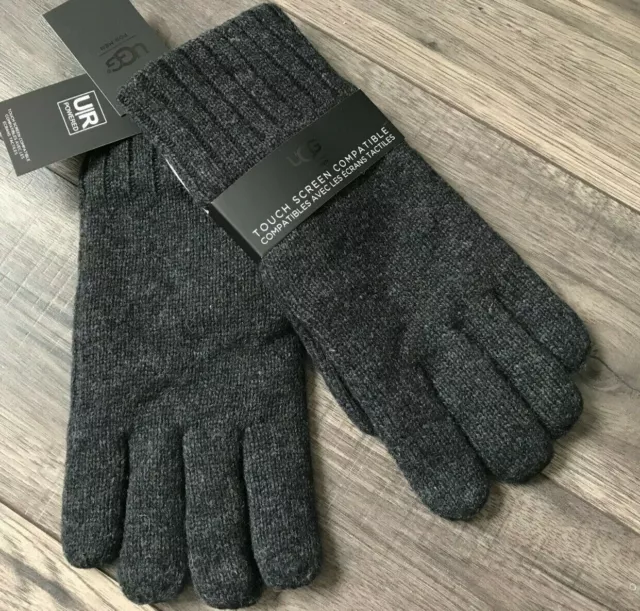 UGG Guantes para Pantalla Táctil Gris Mezcla Lana & Cuero TALLA L-XL Nuevo