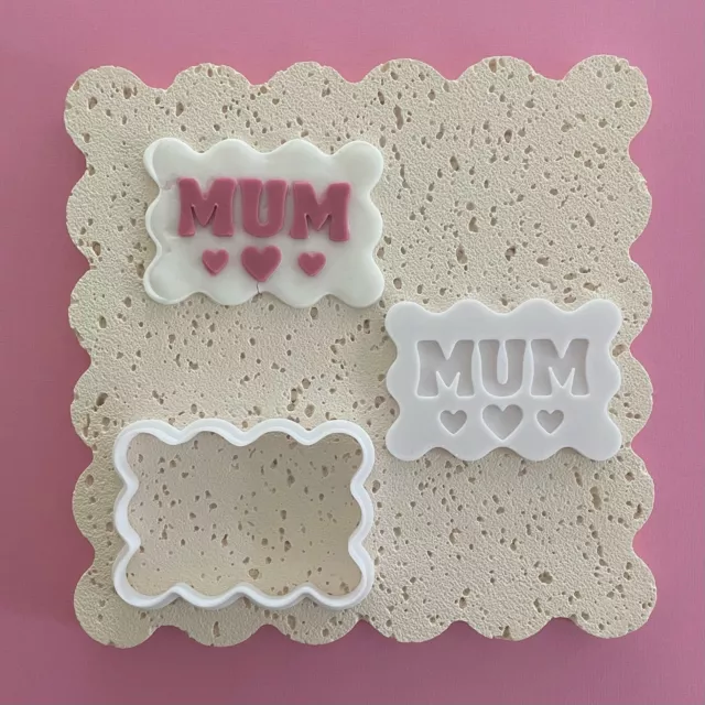 Happy Mothers Day Rectangle Cookie Cutter Stamp Fondant Embosser Set