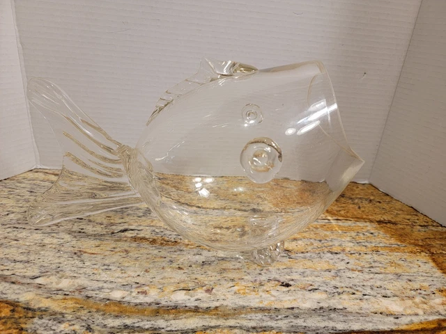 Vintage Art Hand Blown Clear Glass Tropical Fish Bowl Terranium 6"