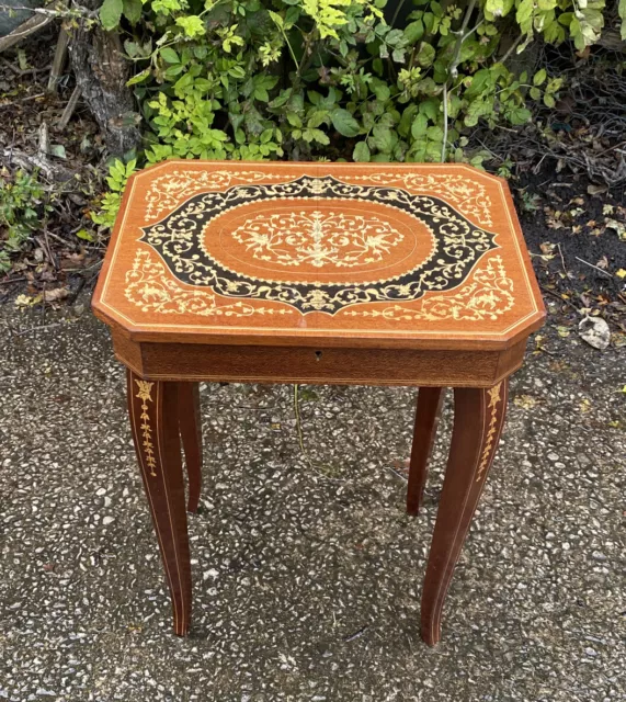 Vintage Italian Musical Table with Wood Inlay