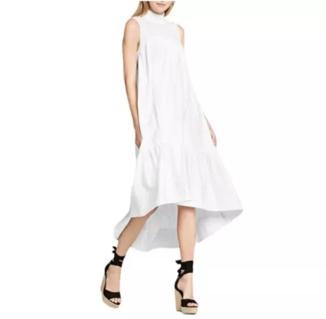 3.1 Phillip Lim White Smocked-Neck Trapeze Poplin Sleeveless Dress Sz 6