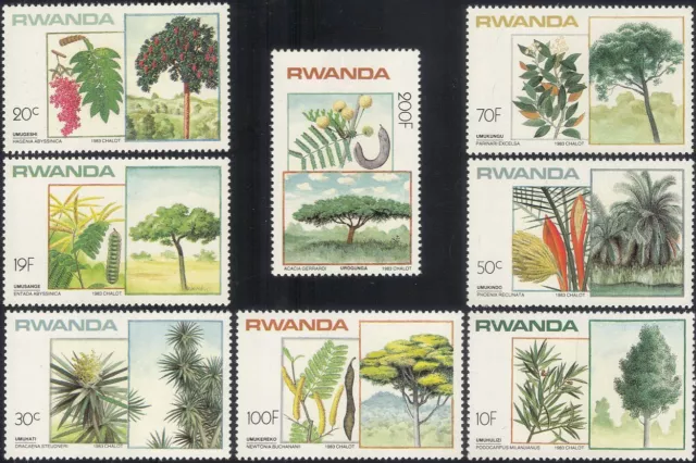 Rwanda 1983 Trees/Flowers/Plants/Nature/Acacia/Palms/Leaves 8v set (n22307a)