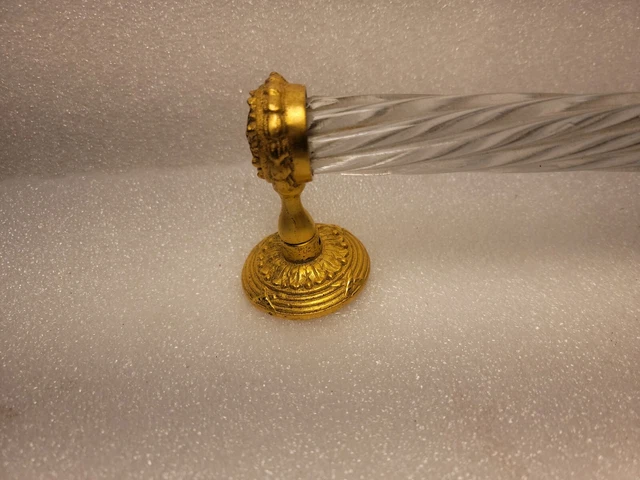 Antique 24" Twisted Glass Spiral Towel Bar Brass Ends Vintage