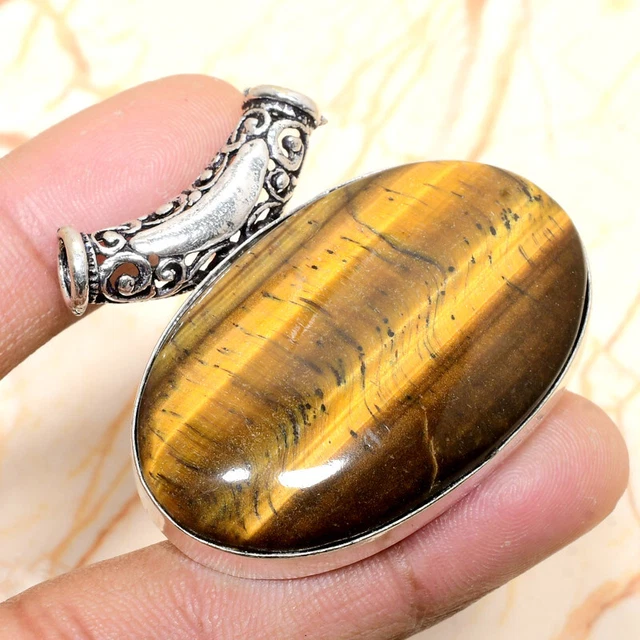 Tiger Eye Gemstone Handmade Gift Jewelry Pendant 1.57" p777