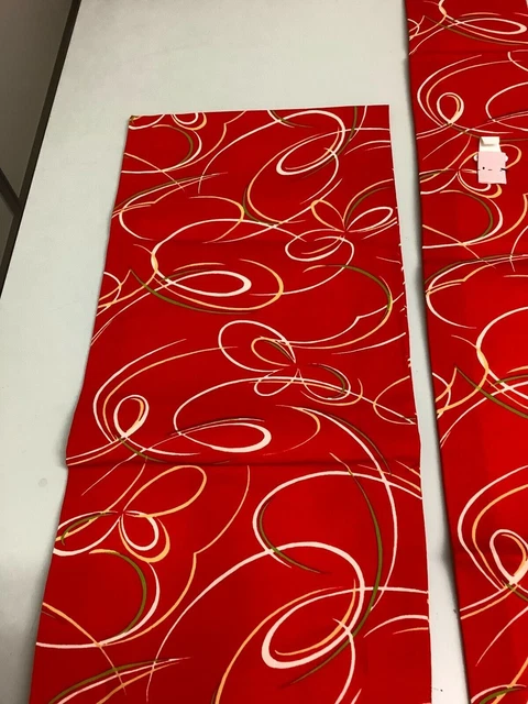 Kimono vintage giapponese Obi Nagoya rosso corto 2 parti 4,8x11,8 pollici usato