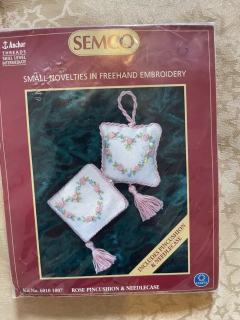 SEMCO Rose Pincushion & Needlecase Kit Freehand Embroidery Stitching Craft