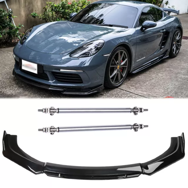 Front Bumper Lower Lip Spoiler Splitter +Strut Rods For Porsche Cayman 2006-2016