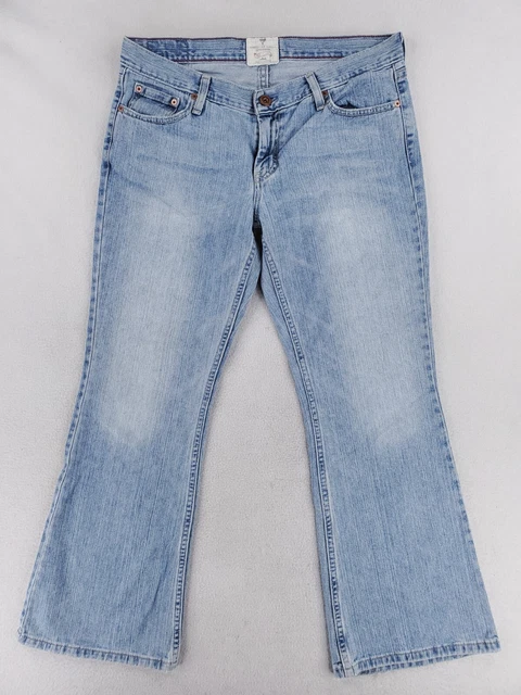 American Eagle Pants Womens Sz 12 Short Hipster Flared Boot Jeans Heavy Denim