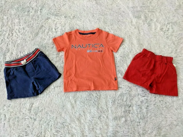 Lot of 3 Pcs Summer Size 12 Months Boy Shirt + 2 Shorts Bundle Nautica, Carter's
