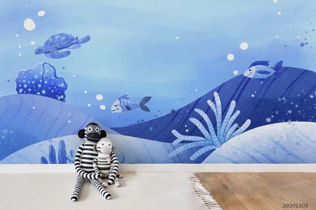 Océan Bleu Poisson Coloré 3D Sols Mural Photo Papier Peint Maison
