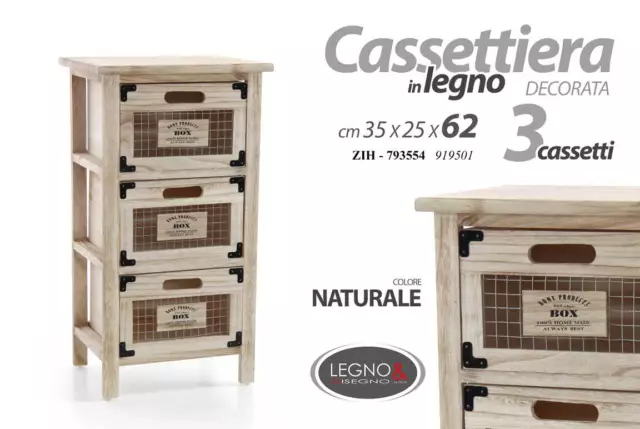 Mobile Cassettiera in Legno con 3 Cassetti Cucina Camera Portabiancheria  Bagno