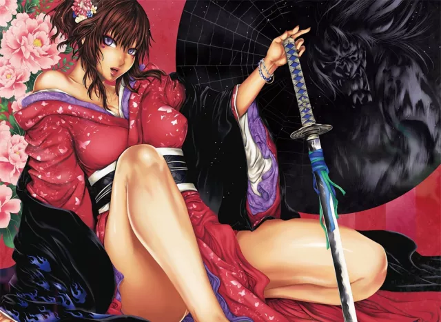 Anime katana girl art yatagarasu sword sexy babes  Custom Playmat Mat Pad