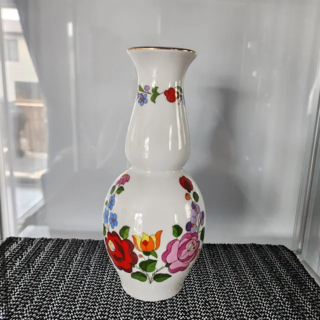 Vintage Hungarian Kalocsa Decorative Hand Painted Vase 8.5" Tall VGC