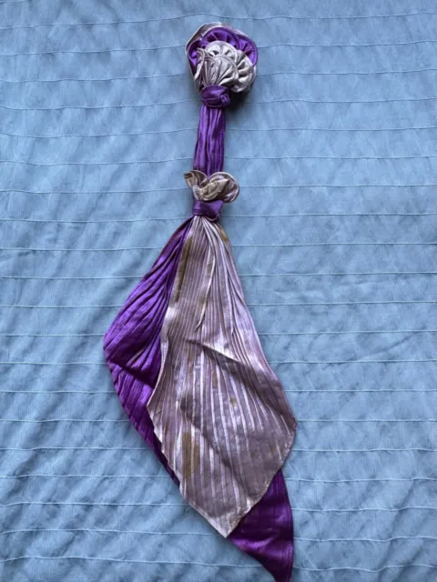 Gorgeous French Antique Victorian Ladies' tie -Powder Pink & Purple Silk pleated