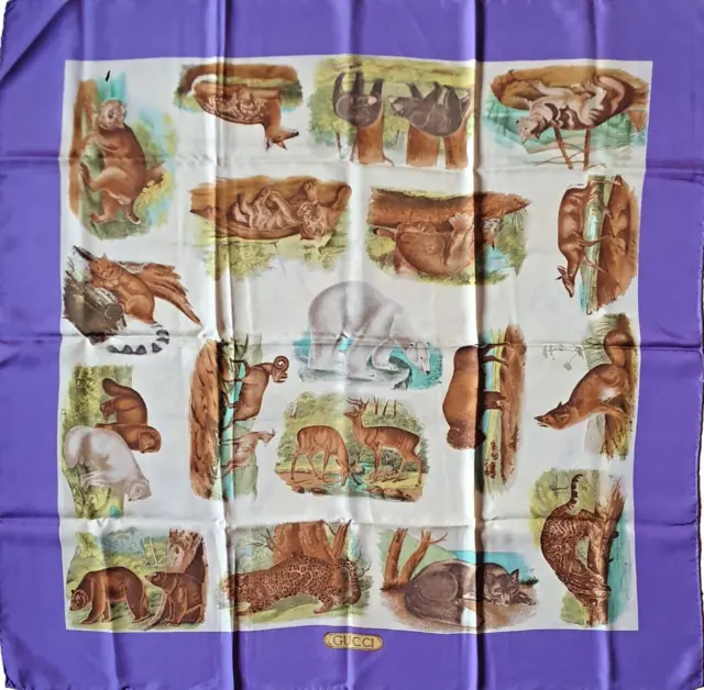 GUCCI Safari foulard 100% seta Animali, anni 90, originale