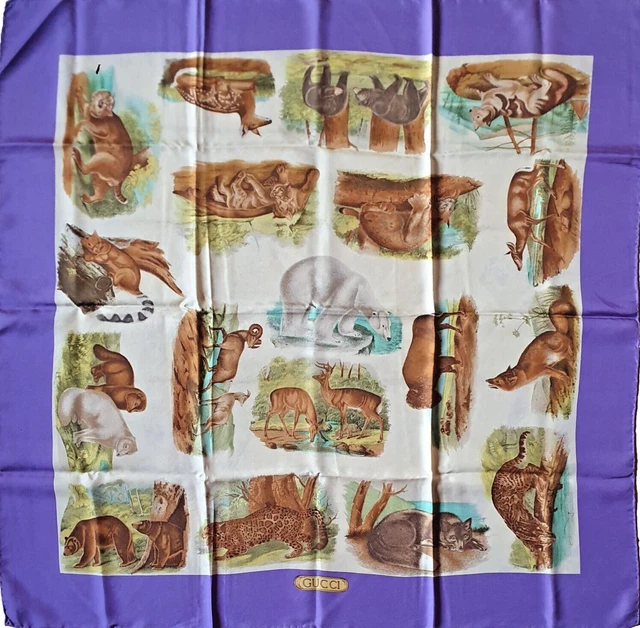 GUCCI Safari foulard,scarf,schal, 100% seta,silk, Animali, Orsi, Vtg, originale 2