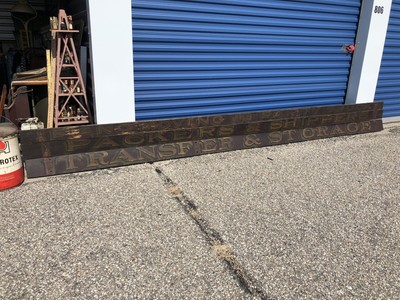 1910s WOOD ADVERTISING SIGN TRUCK RAILS 13.5FT LONG 3 PIECE PIANO MOVING MODEL T
