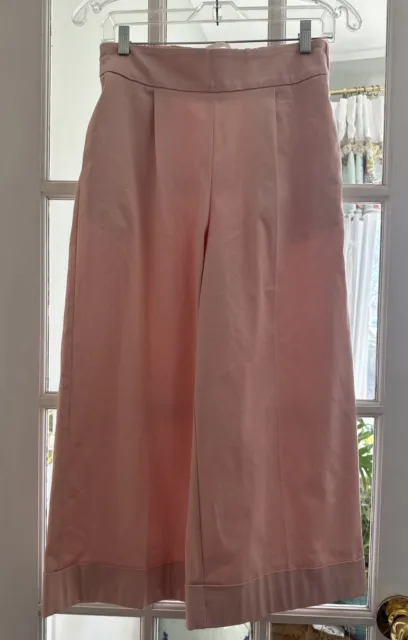 Zara Women's size L Blush Pink Crepe Wide Leg Crop Culotte Pants Side Zip