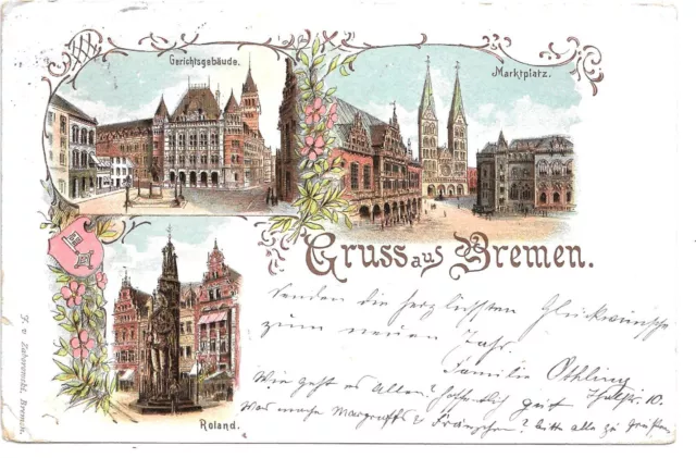 Ansichtskarte - Bremen,  Gerichtsgebäde,  Marktplatz, Roland.
