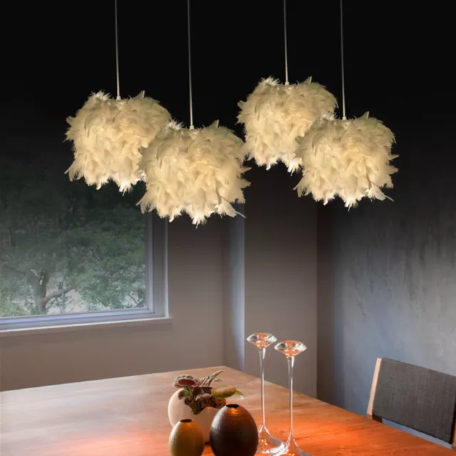 Modern Pendant Light Feather Shade Chandelier Ceiling Lighting Home Decor White