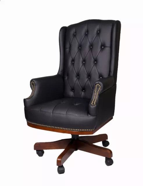 Chesterfield Style Captain’s Office Desk Chair Swivel Traditional PU Leather