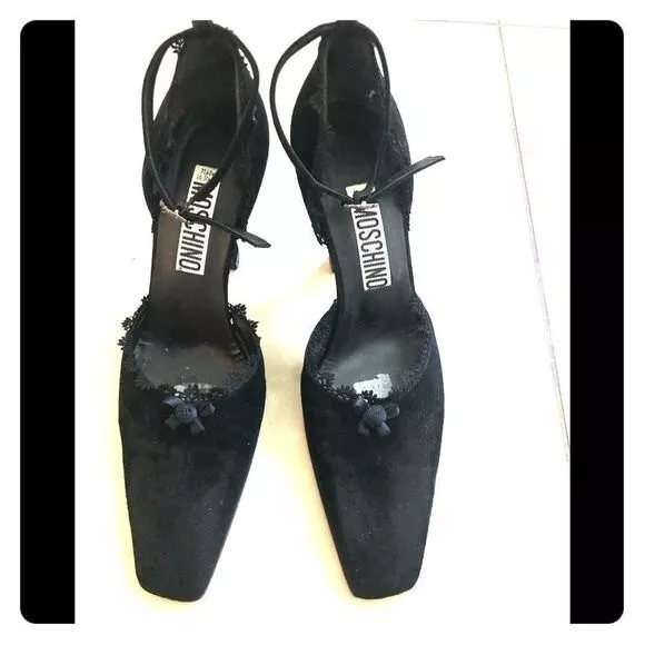 MOSCHINO vintage black suede leather square toe heels Size: 6.5 EUR 36 1/2