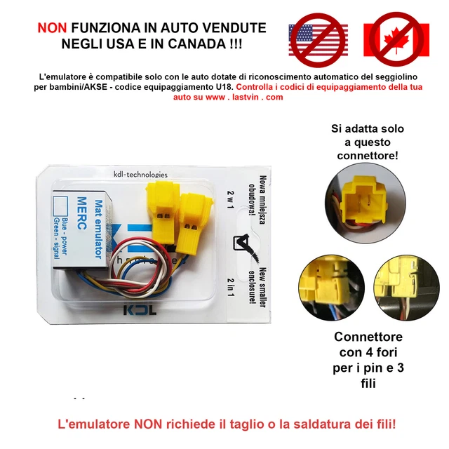 Emulatore Sensore Sedile Passeggero Con LED Per Mercedes Classe A W176 E Classe B W246, Bypass Occupazione
