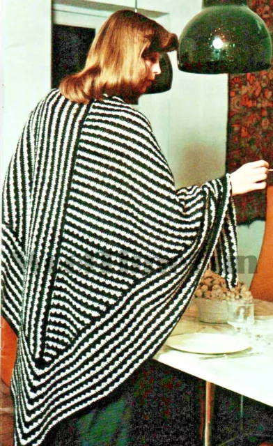 Crochet Pattern Ladies Vintage Large Lacy Striped Shawl/Wrap