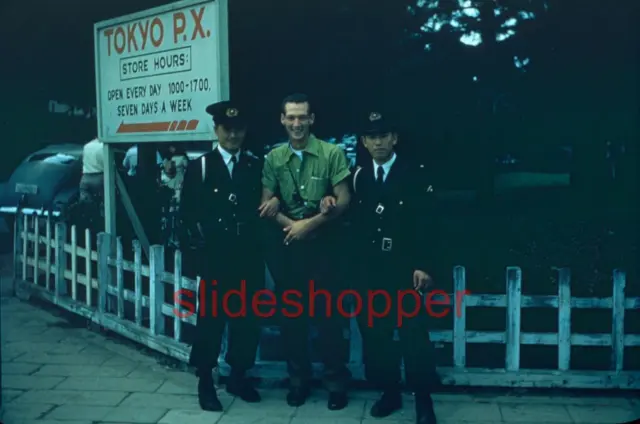Slide Photo Tokyo Japan Street Soldiers in Front of Tokyo PX Army 1950
