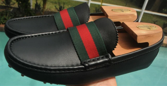 GUCCI Miro man's horse bit ribbon detailed black leather Loafers shoes Size 6 G