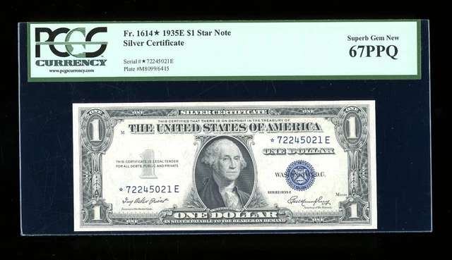 DBR 1935-E Silver STAR Fr. 1614* Superb Gem PCGS 67 PPQ Serial *72245021E