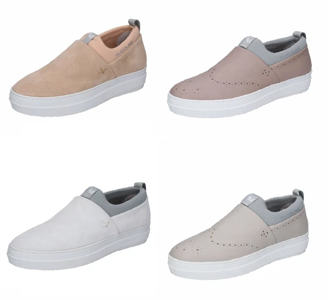 Rucoline Chaussures Femme à Enfiler Beige Blanc Gris en Daim Tissu Cuir