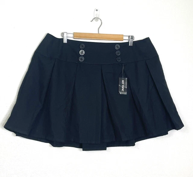 Hot Topic Plus Size 1 1X Gothic Grunge Black Buttons Pleated Midi Skirt Sailor