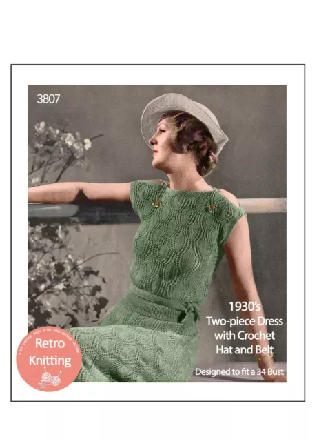 1930's Stylish Two Piece Knitted Dress and Crochet Hat Pattern