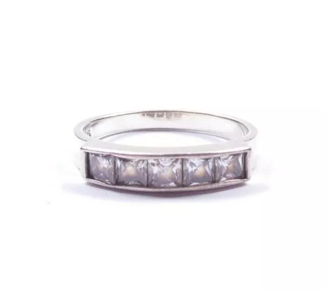 Half Eternity Ring Sterling Silver Clear Baguette Cubic Zirconia 5 Stone  3g