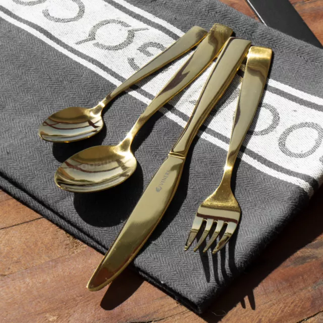 Viners 16 Piece Cutlery Set with Gift Box Modern Gold Colour Stainless Steel