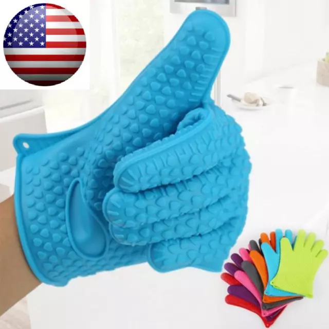 1Pc Silicone BBQ Heat Resistant Gloves Oven Grill Pot  Kitchen Cooking Mitts pot