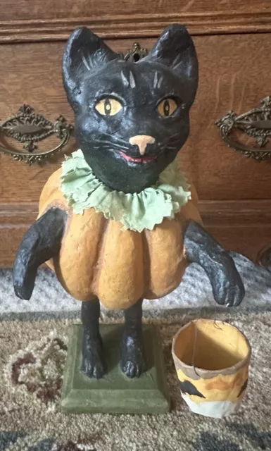 Paper Mache Folk Art Pumpkin Cat By Famed Artist Jack Roads! Fabulous!