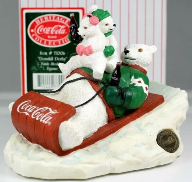 Coca Cola Heritage Collection Downhill Derby Polar Bear Family Sled Figurine