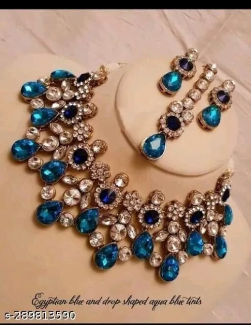 Indischer Bollywood-Designer-Perlenmode-Brautschmuck, vergoldetes Halsketten-Set