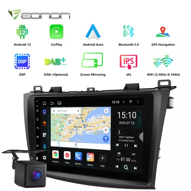 CAM+In Dash CarPlay Android 12 OS Car Stereo Radio GPS Nav DSP for Mazda 3 10-13